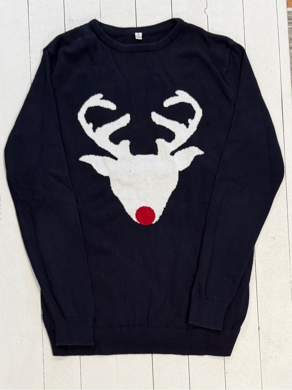 Classic Navy Blue Reindeer Christmas Knit Sweater Jumper | Women's Medium